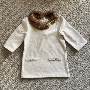 Janie & Jack  Faux Fur Collar Neck with Bow Dress/Top with Pockets- -Size 4